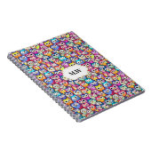 フクロウの顔カラフルのウッドランド鳥模様モノグラム ノートブック (右側)