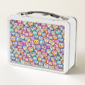 フクロウの顔ドードル模様の鳥のモノグラムイニシャル メタルランチボックス (裏面)