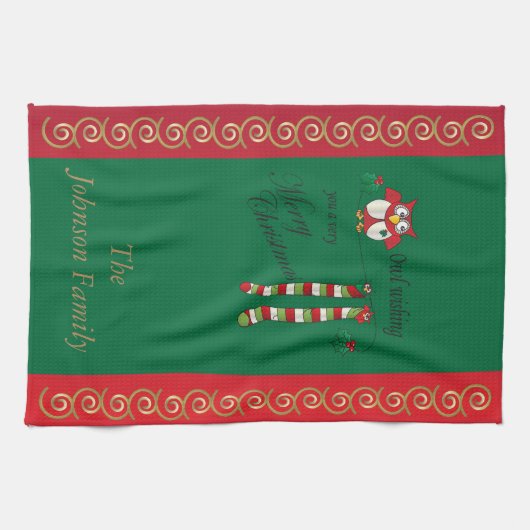 フクロウの願いメリークリスマス キッチンタオル (横)