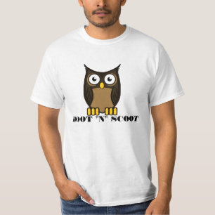 フクロウの顰めっ面のやじり声"N"はSCOOT Tシャツ