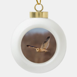 フクロウの飛翔中 セラミックボールオーナメント