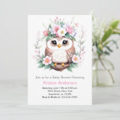 フクロウの魅惑の森のピンクの女の子ベビーシャワー 招待状 (スタンド正面)