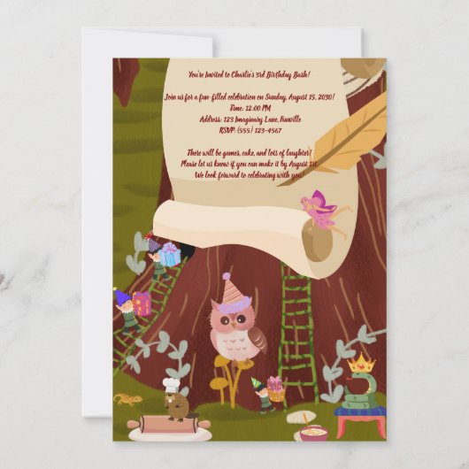 フクロウの魅惑の誕生日 招待状 (裏面)