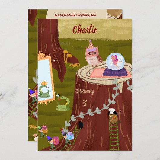 フクロウの魅惑の誕生日 招待状 (正面/裏面)