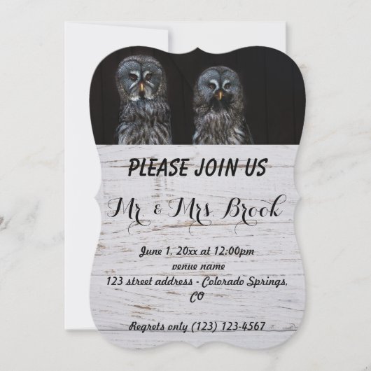 フクロウの鳥が枝を愛する運命の運命の 招待状 (正面)