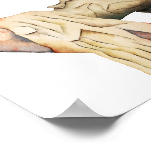 フクロウの鳥の絵画水色 ポスター (角)