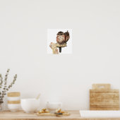 フクロウの鳥の絵画水色 ポスター (キッチン)