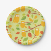 フクロウの鳥模様の野鳥 ペーパープレート (正面)