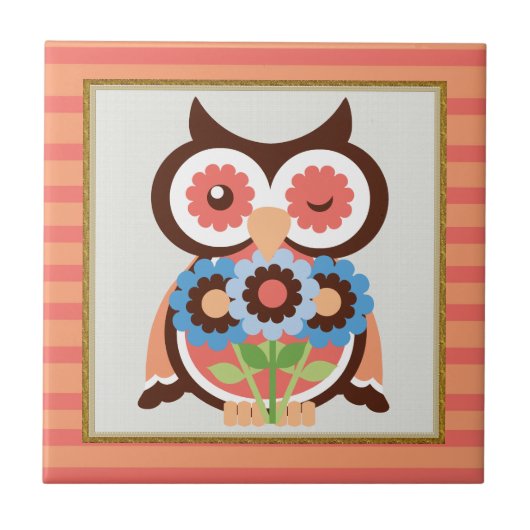 フクロウの鳥瓦(漫画) タイル (正面)