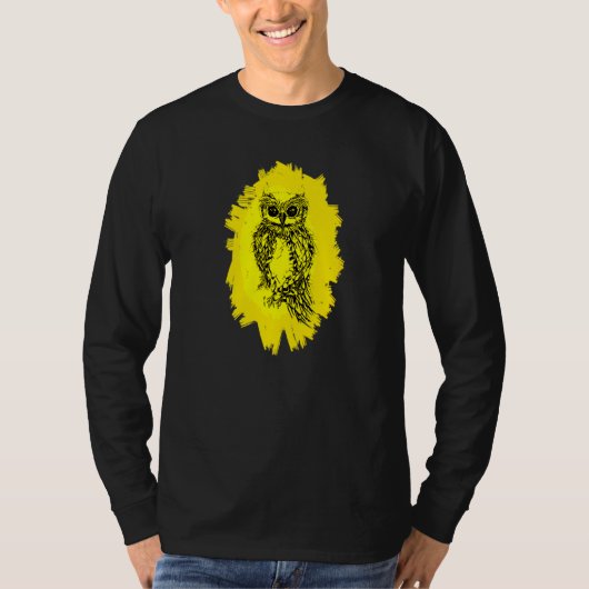 フクロウの鳥餌嘴の爪の鳥獣鳥フクロウ Tシャツ (正面)