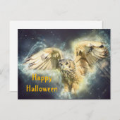 フクロウの黄色い翼がグラフィックハロウィンを広げる ポストカード (正面/裏面)