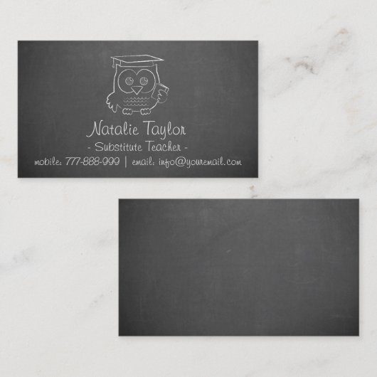 フクロウの黒板の代用教員の名刺 名刺 (正面/裏面)