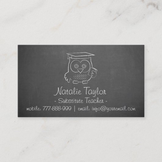 フクロウの黒板の代用教員の名刺 名刺 (正面)