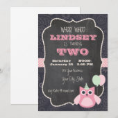 フクロウの黒板の誕生日の招待状 招待状 (正面/裏面)