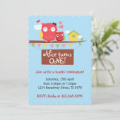 フクロウの1歳の誕生日招待状 招待状 (スタンド正面)