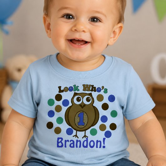 フクロウの1歳の誕生日Tシャツ ベビーTシャツ