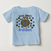 フクロウの1歳の誕生日Tシャツ ベビーTシャツ (正面)