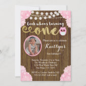 フクロウの1歳誕生日ガール写真招待状 招待状 (正面)