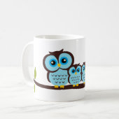 フクロウの4人家族 コーヒーマグカップ (正面左)