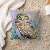フクロウのAtheneのcuniculariaを掘り進む水彩画 クッション (ブランケット)
