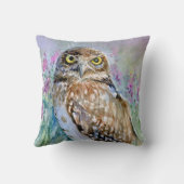 フクロウのAtheneのcuniculariaを掘り進む水彩画 クッション (裏面)