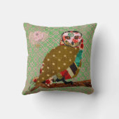 フクロウのBohoのダマスク織のMojoのばら色の枕 クッション (裏面)