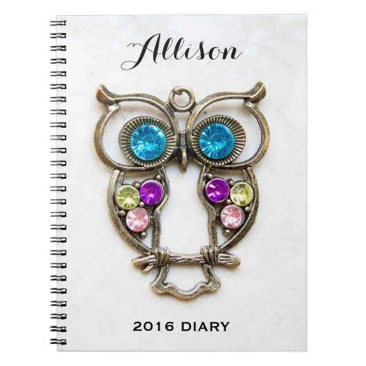 フクロウのJewerlyの写真のカラフルな目および翼 ノートブック (正面)