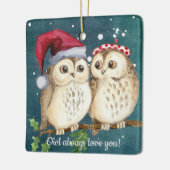 フクロウはいつもクリスマスの飾りを愛する セラミックオーナメント (左)