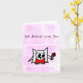 フクロウはいつもバレンタインデーを愛する カード (黄色い花)