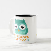 フクロウはいつもマグを愛してる ツートーンマグカップ (正面左)