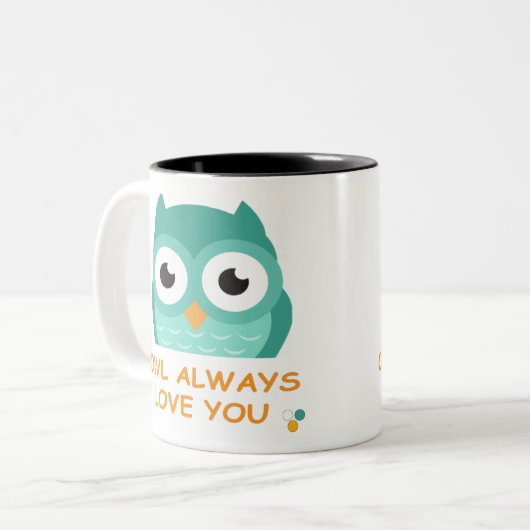 フクロウはいつもマグを愛してる ツートーンマグカップ (正面左)