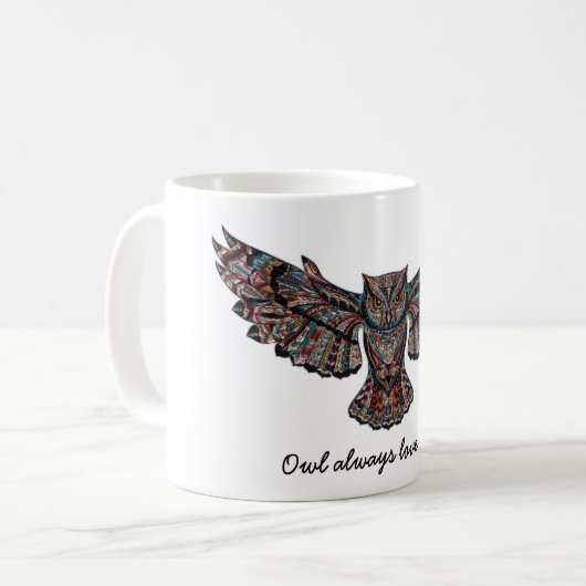 フクロウはいつも君をモザイク装飾に愛してる コーヒーマグカップ (正面左)