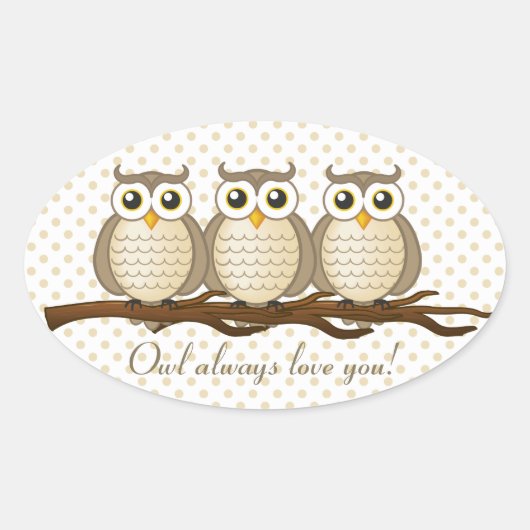 フクロウはいつも君を愛している |ステッカー 楕円形シール (正面)