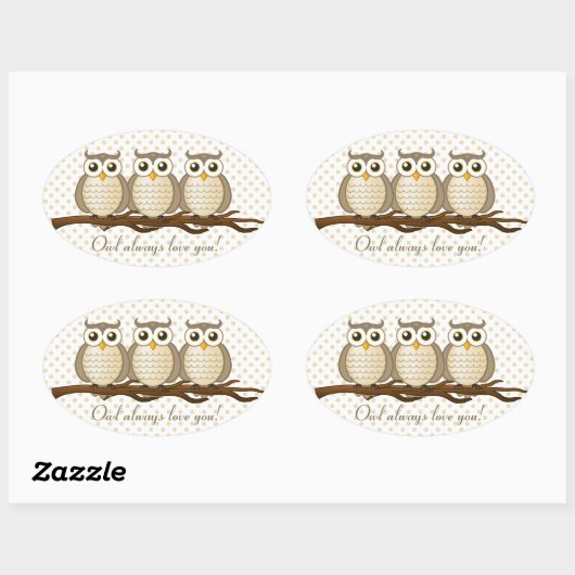 フクロウはいつも君を愛している |ステッカー 楕円形シール (シート)
