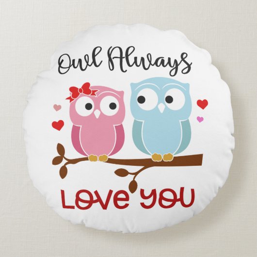 フクロウはいつも枕の周りを愛する ラウンドクッション (正面)