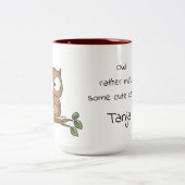 フクロウはむしろあるかわいいカードを作ります! ツートーンマグカップ (中央)