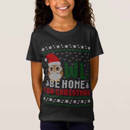 フクロウはクリスマスの醜いセーターを持ち帰る Tシャツ (正面)