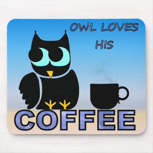 フクロウはコーヒーが大好き マウスパッド (正面)