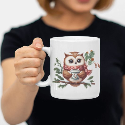フクロウはコーヒーの冬をテーマにした森の鳥 ツートーンマグカップ