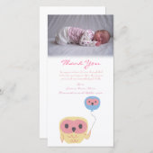 フクロウはノートの女の赤ちゃんの写真テンプレート感謝していしています サンキューカード (正面/裏面)
