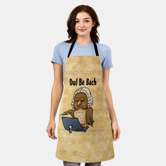 フクロウはバッハフクロウおもしろい漫画だ エプロン (着用した状態)