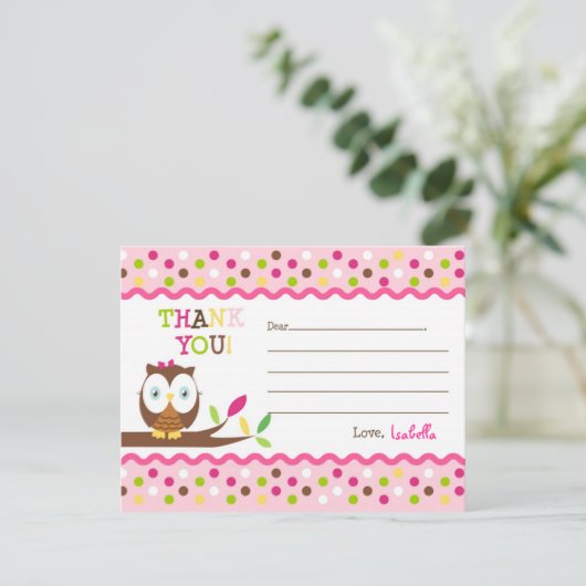 フクロウはブランクを感謝していしていますメッセージカード満たします サンキューカード (スタンド正面)