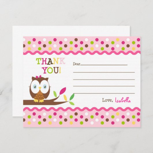 フクロウはブランクを感謝していしていますメッセージカード満たします サンキューカード (正面/裏面)