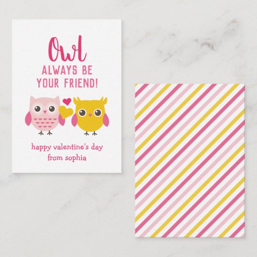フクロウは常にあなたの友人であるバレンタインデーのカード エンクロージャーカード (正面/裏面)