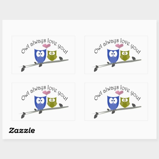 フクロウは常にあなたを愛し、かわいいフクロウの芸術 長方形シール (シート)