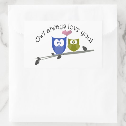 フクロウは常にあなたを愛し、かわいいフクロウの芸術 長方形シール (バッグ)