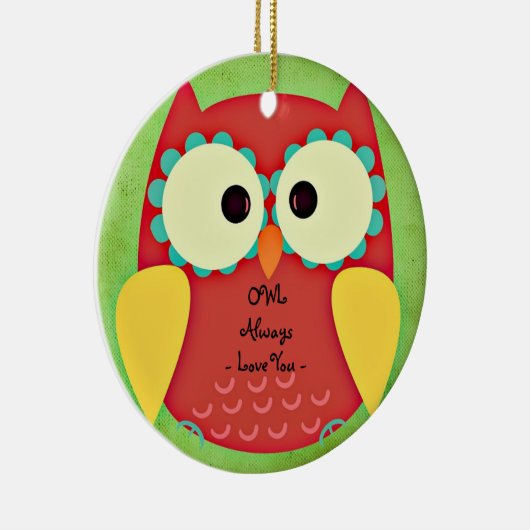 フクロウは常にあなたを愛するレッドフクロウオーナメントラウンド セラミックオーナメント (右)