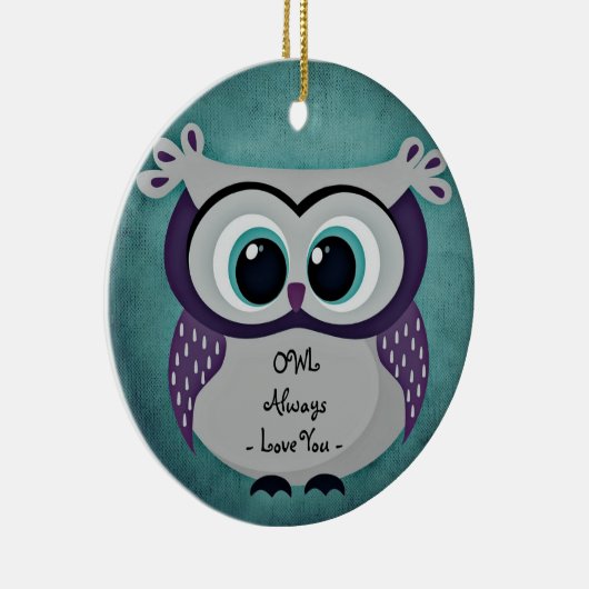 フクロウは常にあなたを愛する紫色のフクロウオーナメントラウンド セラミックオーナメント (右)