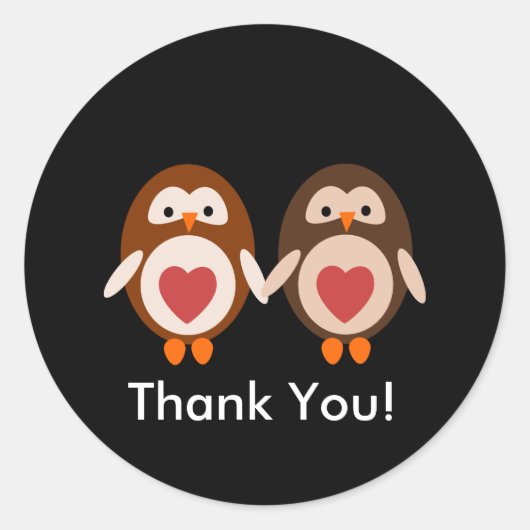 フクロウは感謝していカードのシールを愛している ラウンドシール (正面)