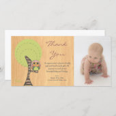 フクロウは新生児の女の子の到着のギフトのフォトカード感謝していしています サンキューカード (正面/裏面)